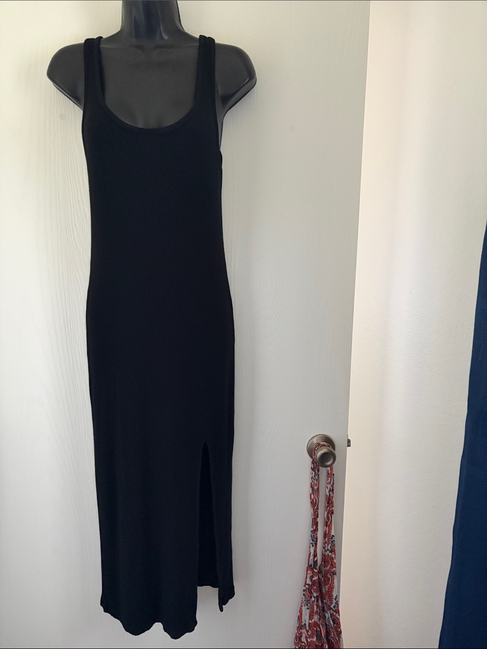 Z Supply Black Ribbed Tank Maxi Dress with Side Slit